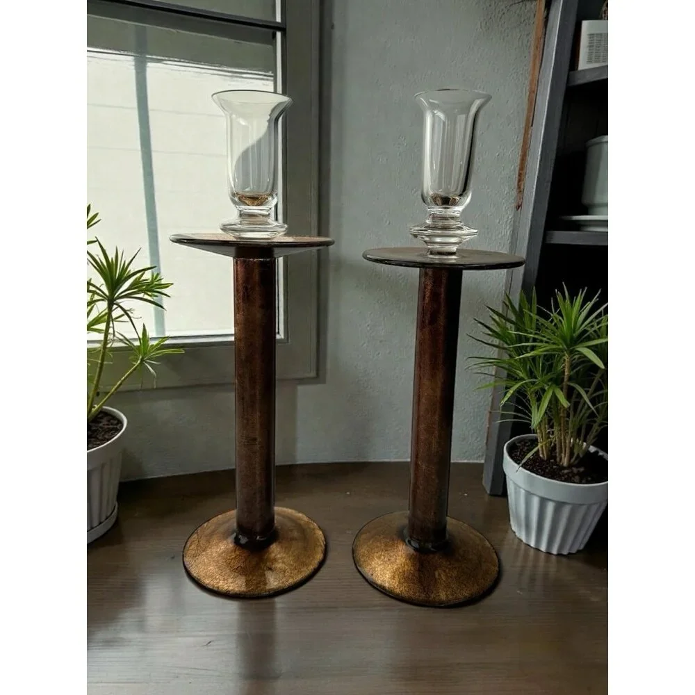 Crate & Barrel Renaissance Candle Holder Pair Made in Italy 12